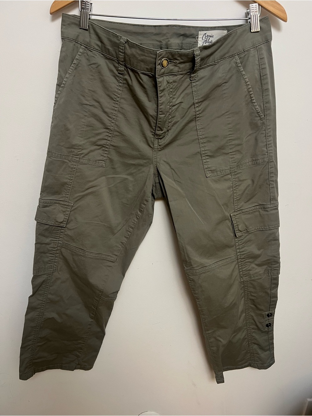 Cosmic Blue Women’s Cropped Cargo Trousers, Khaki/Olive, Size 30